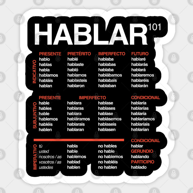 Spanish Language 101 Verb Conjugation Hablar Spanish Sticker